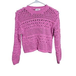 Zara Sweater Girls Size 9-10 Pink Textured Knit Top Crew Neck (885)